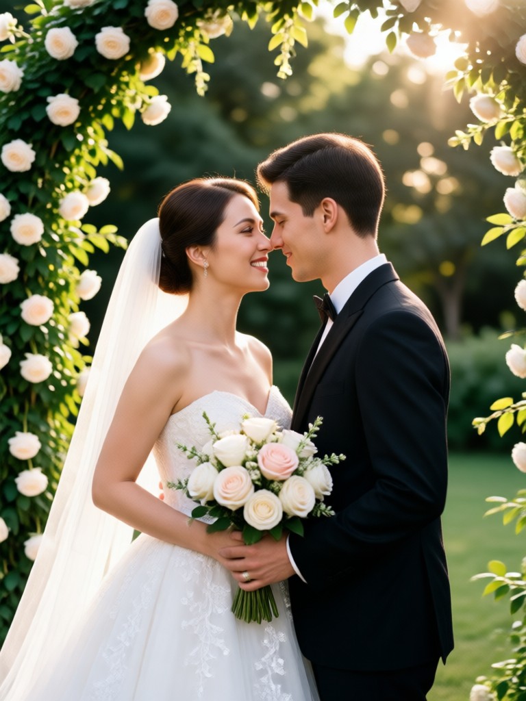 Elegant black and white AI wedding couple portrait