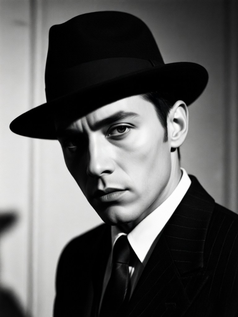 Retrato noir com contraluz dramático e silhueta