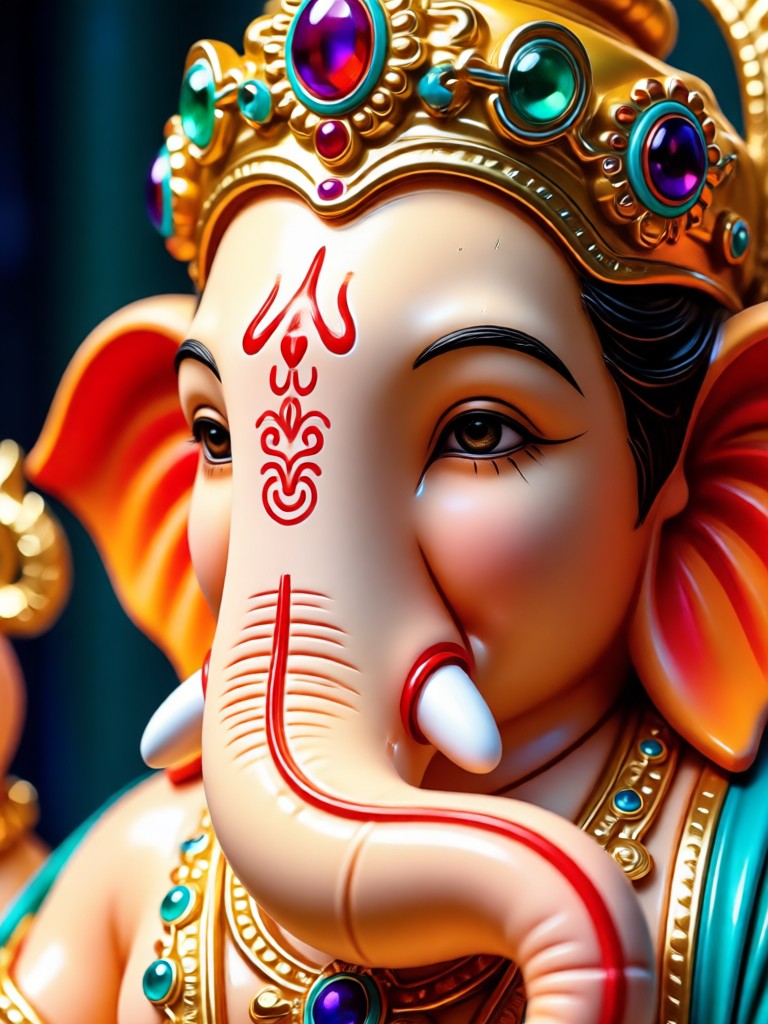 Minimalist line art style AI Ganpati close up