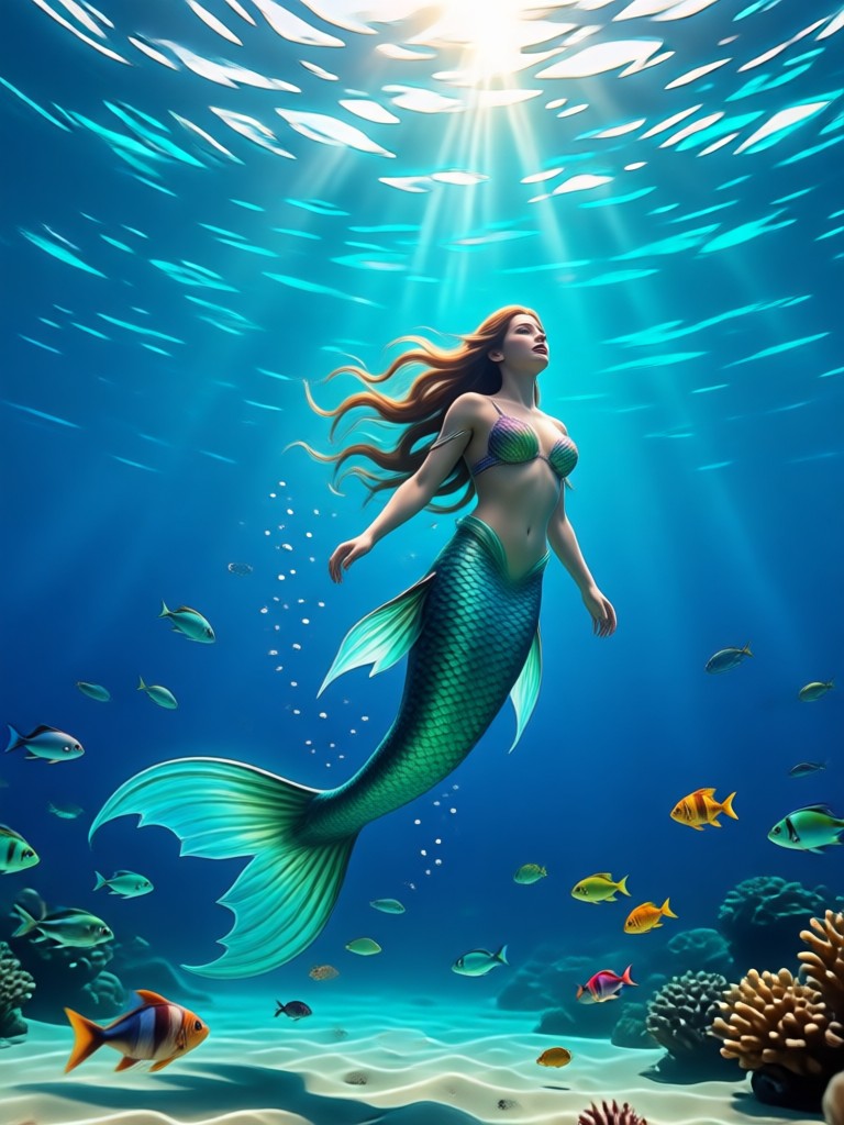 Cute cartoon style mermaid AI transformation