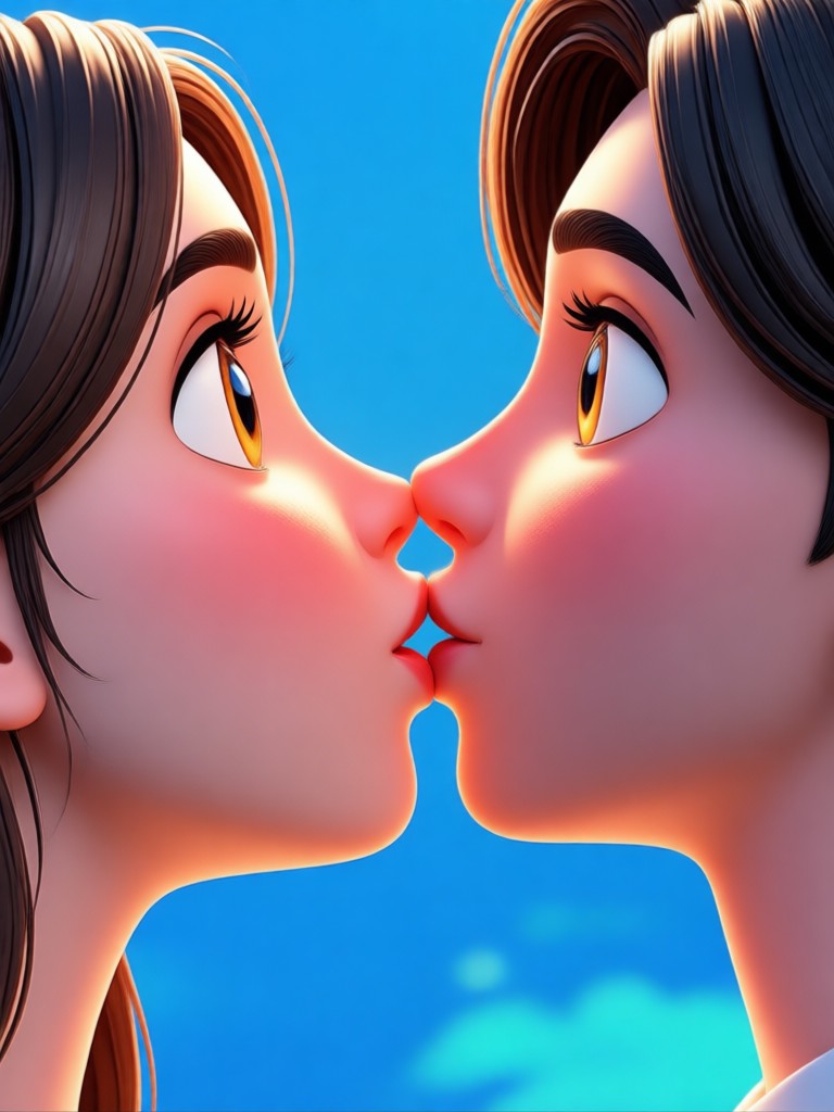 Cyberpunk style 3D kissing effect