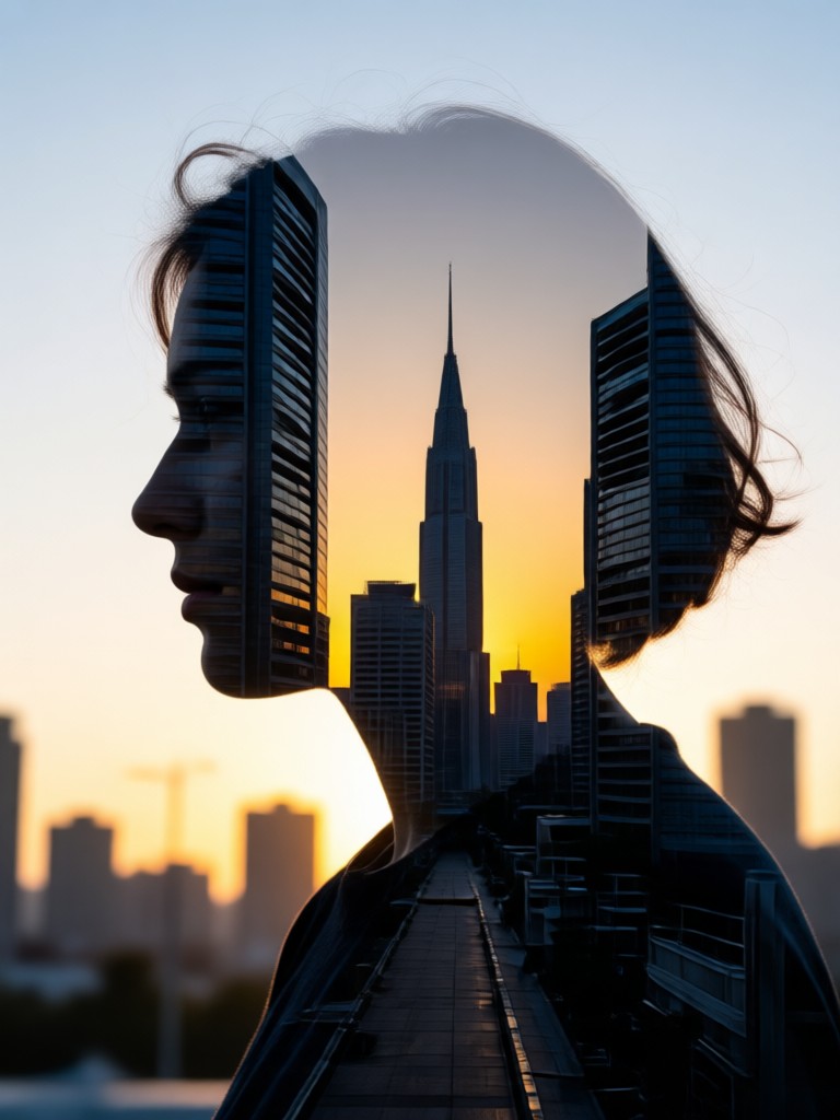 vibrant sunset double exposure portrait maker creation