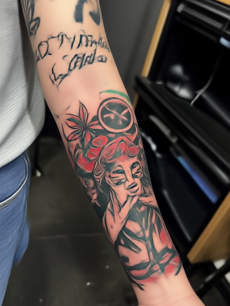 Watercolor floral half sleeve tattoo preview
