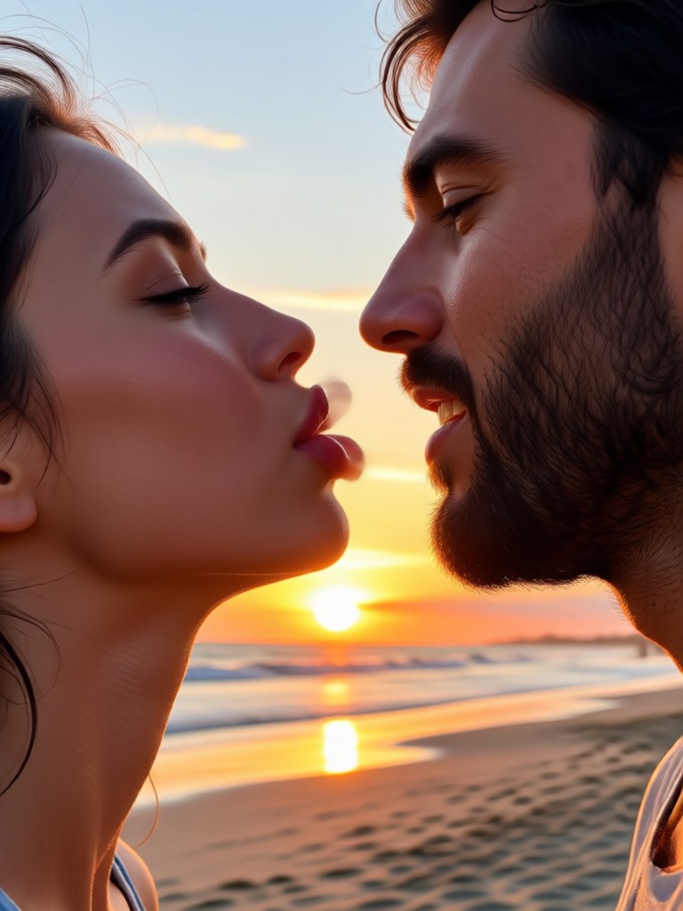 Realistic beach kiss video from a portrait