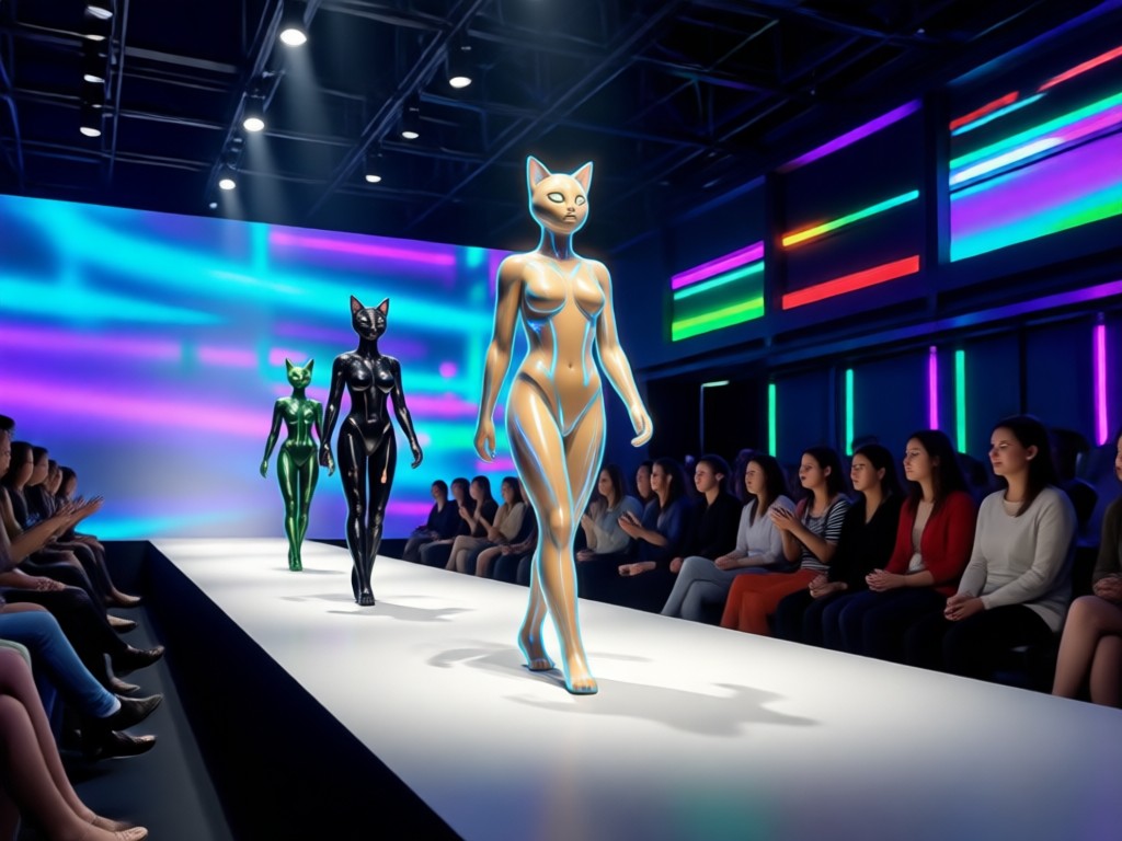 AI generated dynamic fashion runway with lighting effects