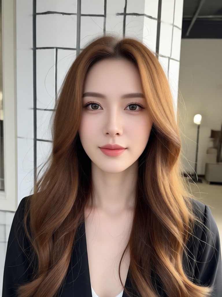 Before after showing gray coverage with a rich brunette color