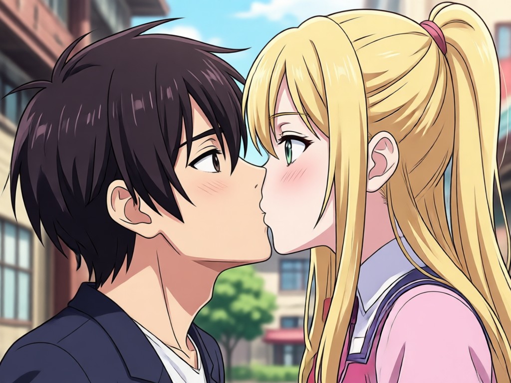 Anime kiss video background effects