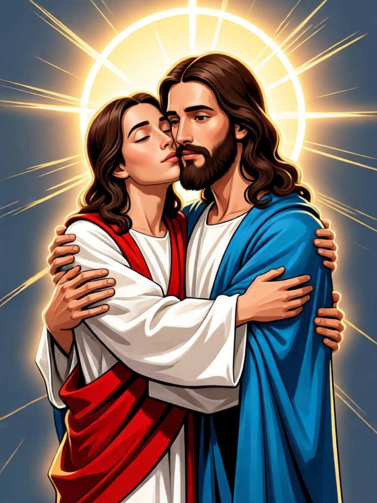 AI Jesus hug video example cinematic quality
