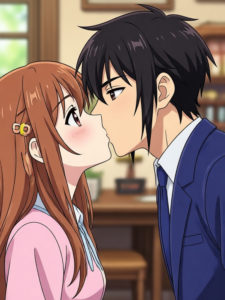Cute chibi style anime kiss video