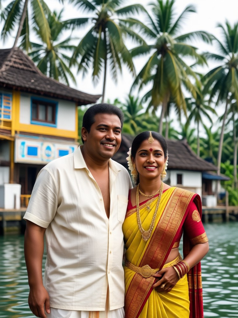 Modern Kerala couple in traditional attire AI photo