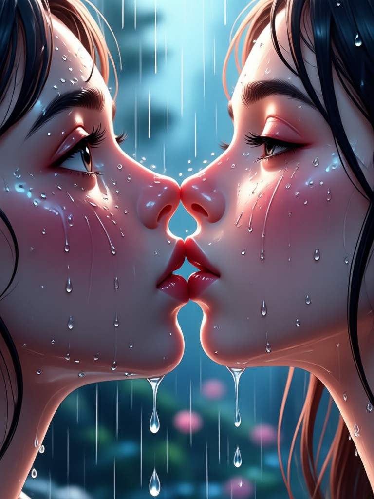 couple rainy kiss animation in a city at night