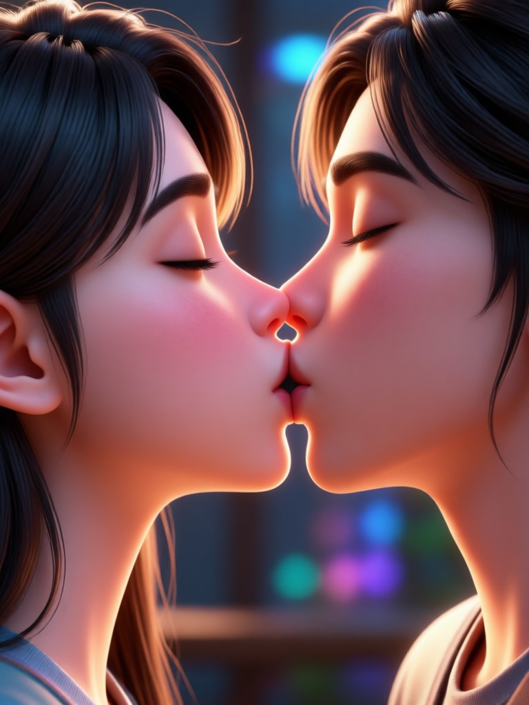 Pixel art retro couple kissing animation