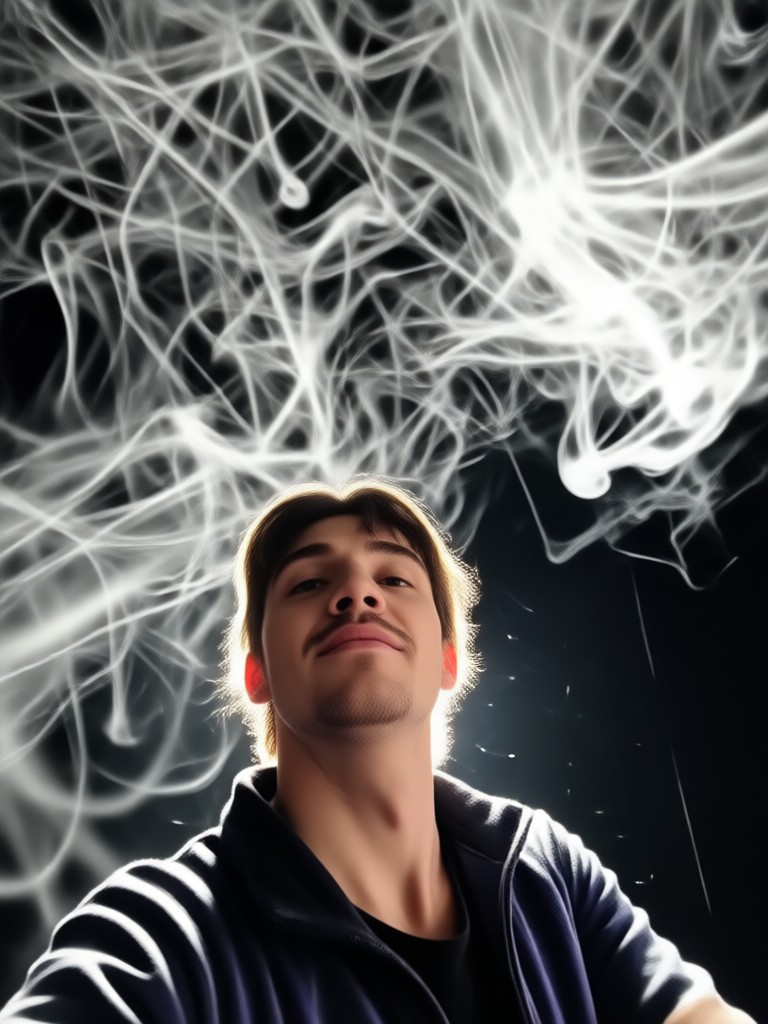 Selfie with subtle white smoke wisps