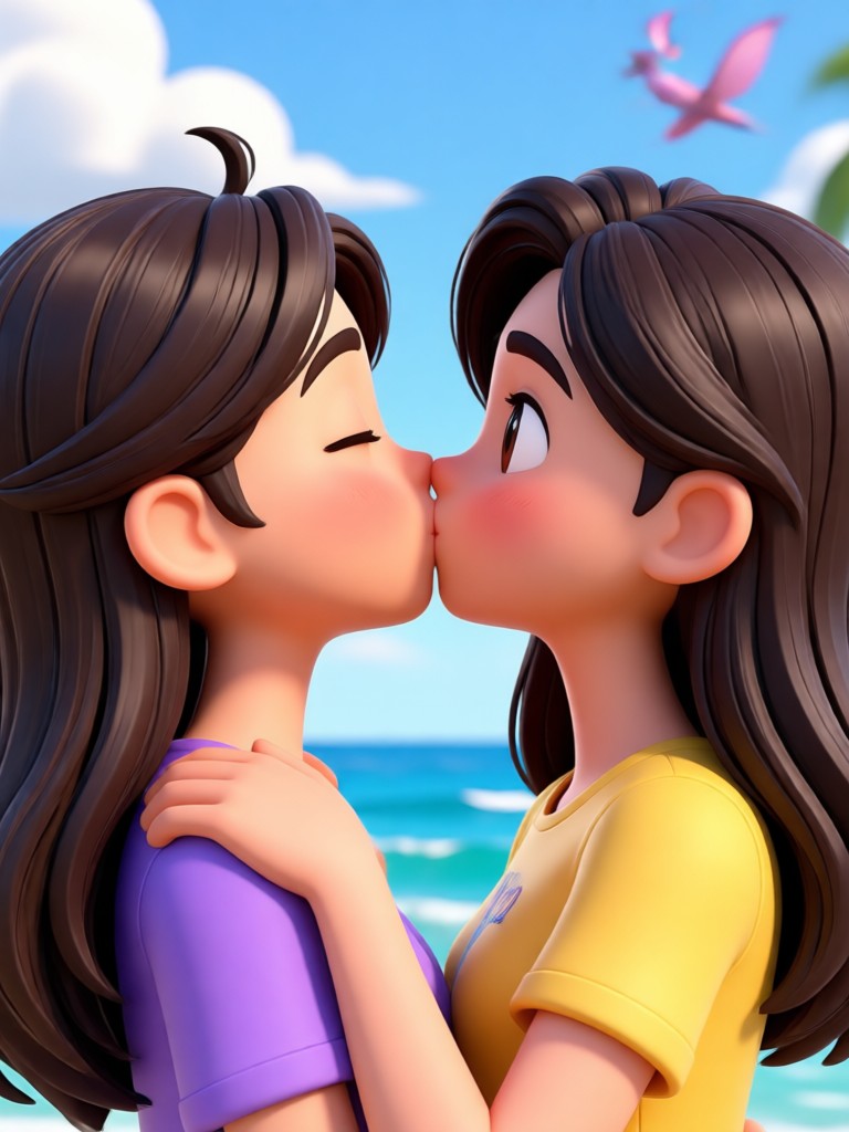 Cyberpunk themed couple avatar kiss