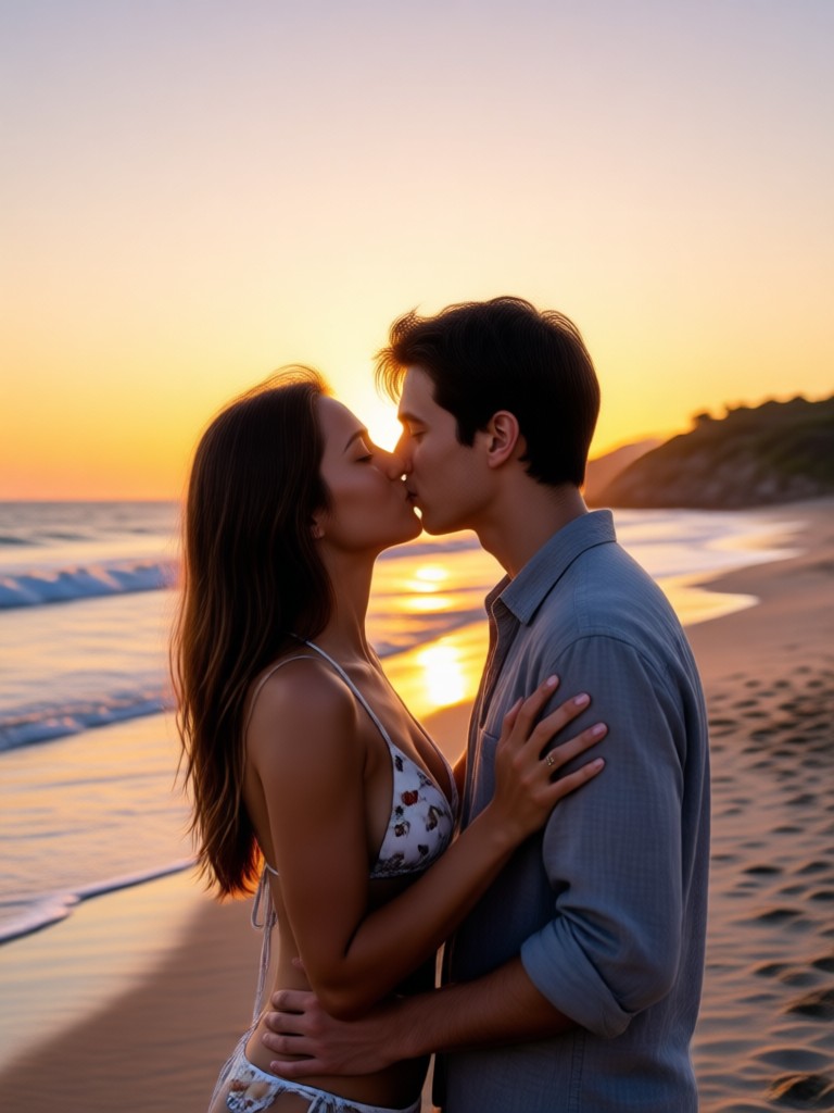 Realistic beach kiss video from single photo