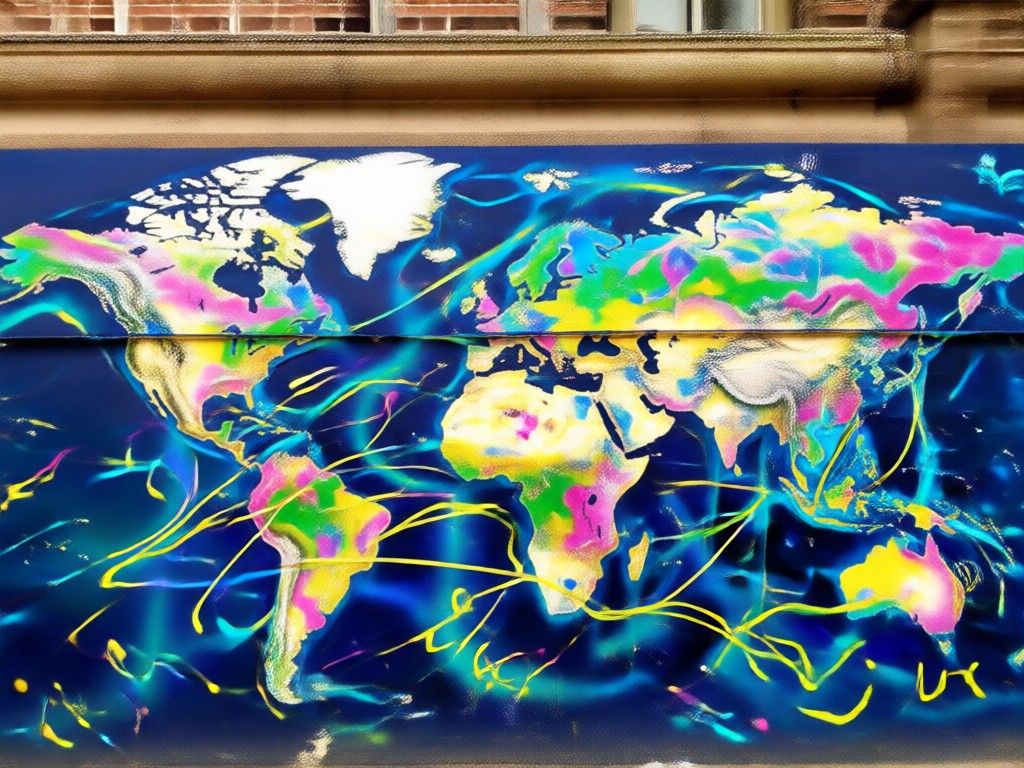 Mural featuring national team colors and crests