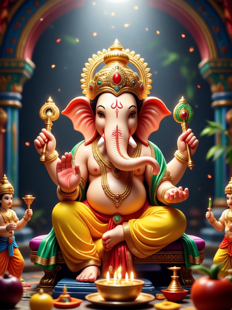 Generasi karakter AI Dewa Ganesha bergaya anime