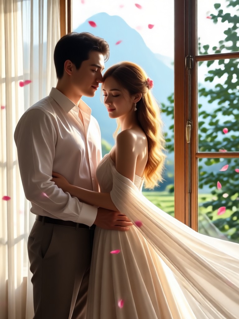 Mobile app showcasing AI rose petal couple photoshoot creation