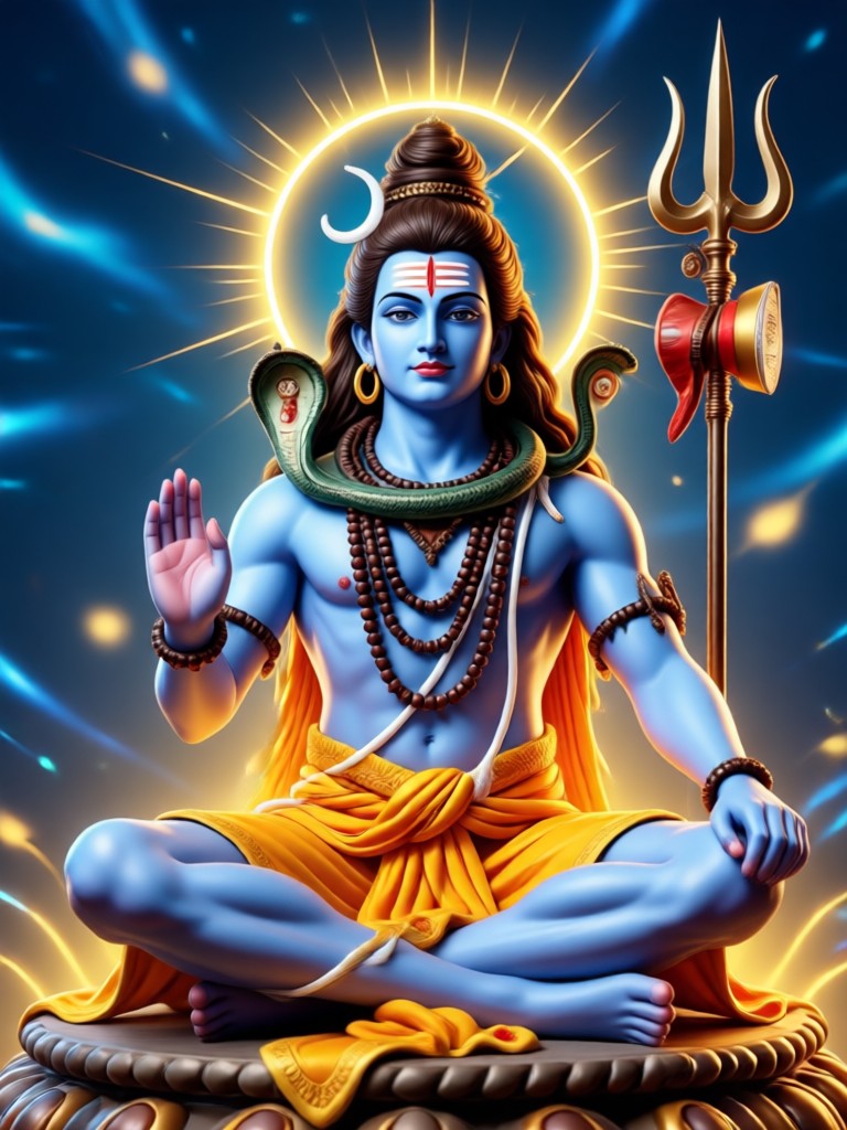 Shiva em fundo de galáxia cósmica gerado por IA
