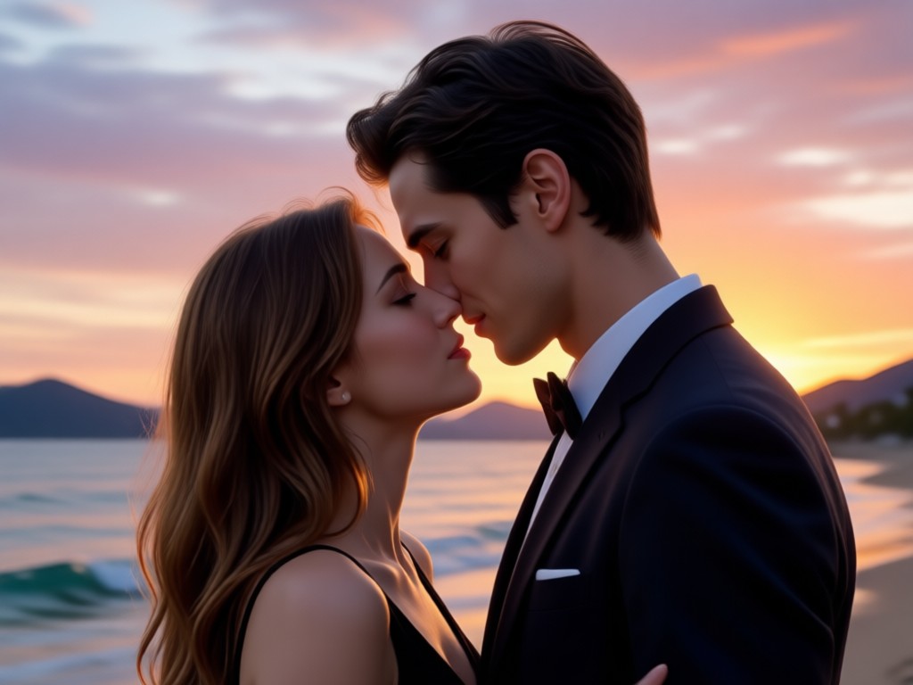 AI generated romantic partner kissing in a video