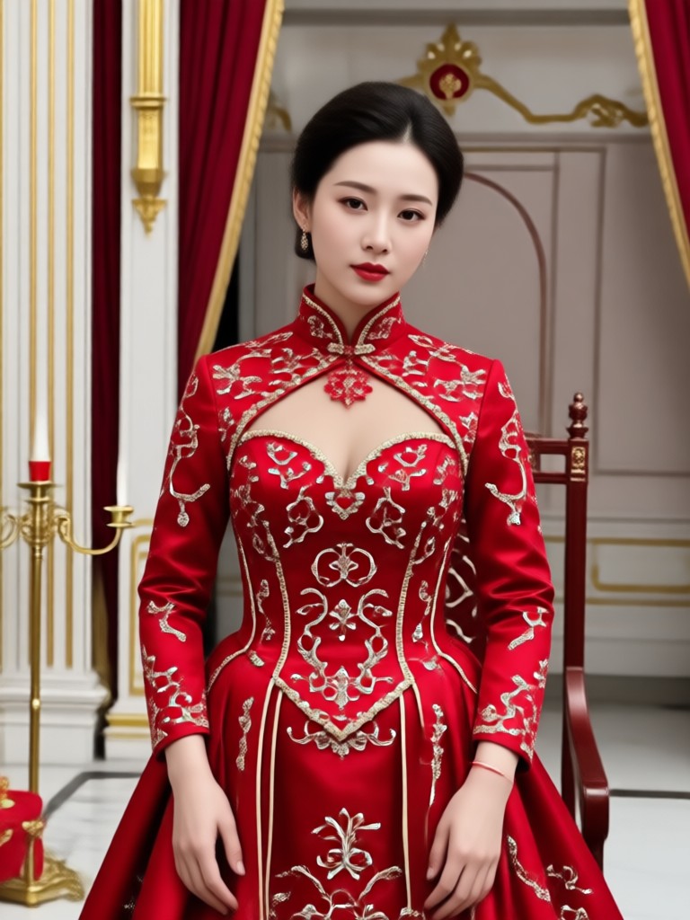 Close up on intricate AI generated red dress beading