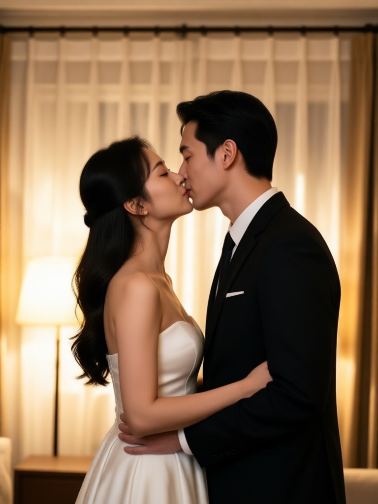 AI kiss video with sparkling romantic filter