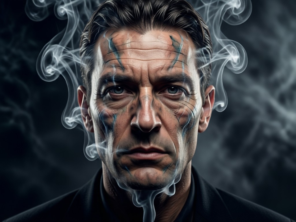 Portrait with cinematic lighting through smoke