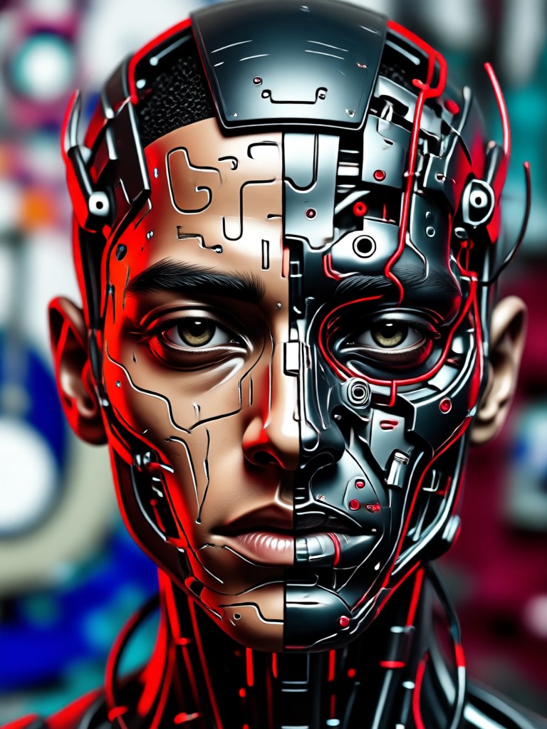High contrast red black AI art portrait