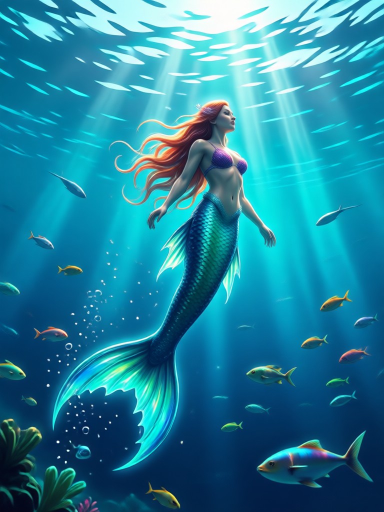 Crystal cave mermaid environment AI generation