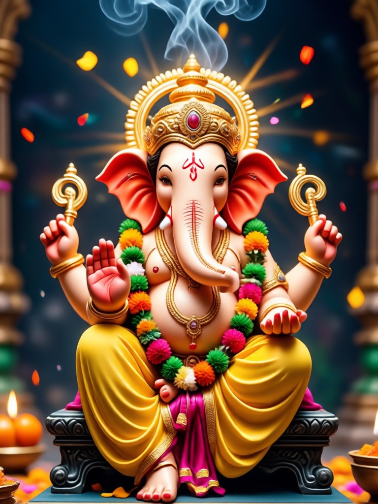 Traditional Ganesh Aarti thali with AI enhancements