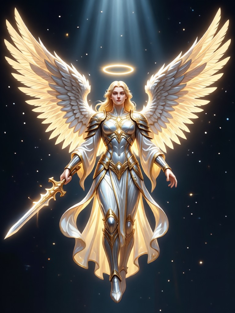 AI generated angel with luminous wings and halo