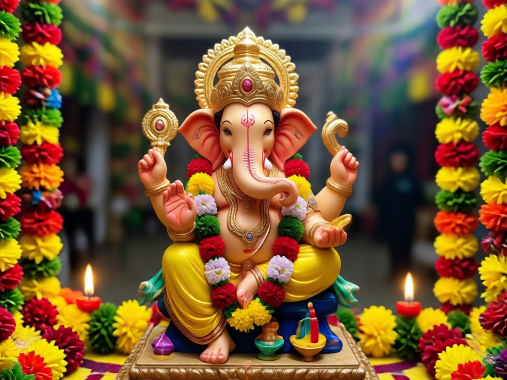 Potret keluarga yang ditransformasi dengan tema AI Ganpati
