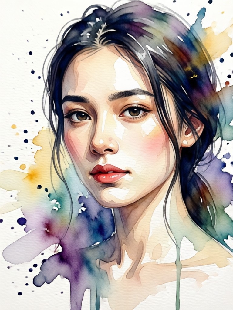 Monochrome watercolor artistic portrait
