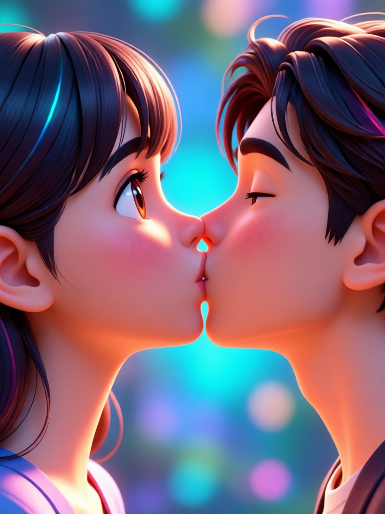 Claymation 3D avatars in a charming, stop motion kiss