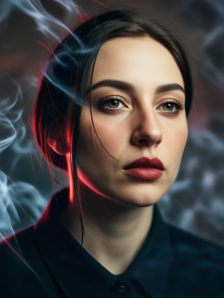 Ethereal portrait with soft, glowing smoke
