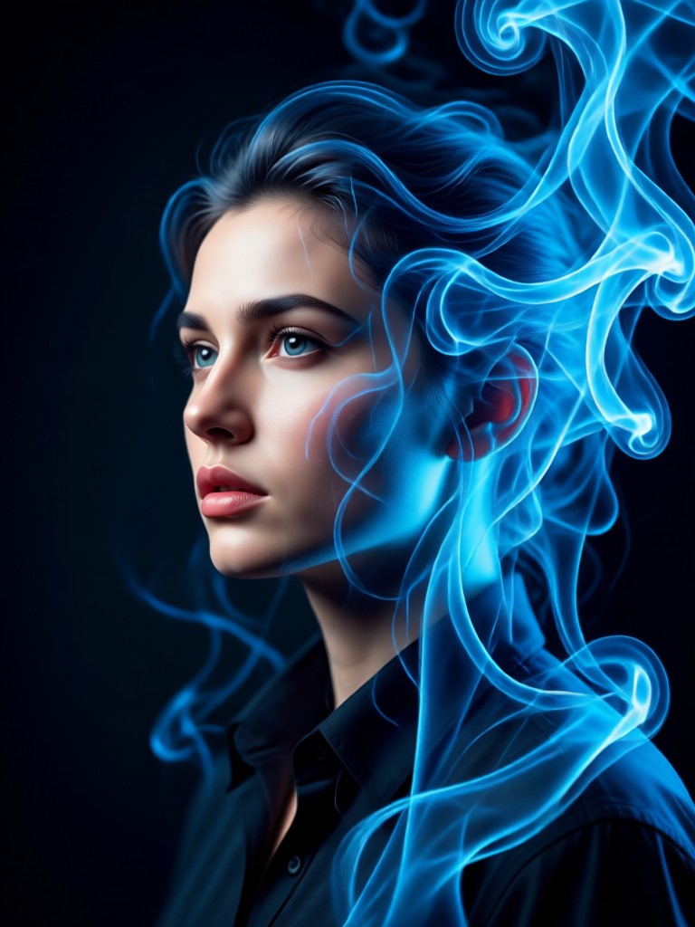 Foto profil dengan aura asap biru elegan