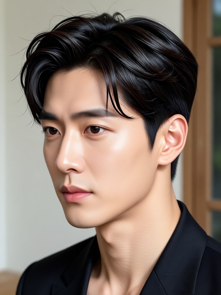 Gaya rambut pria Korea bergelombang panjang sedang