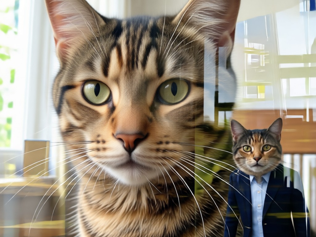 Comparison between simple pet photo and AI generated double exposure art