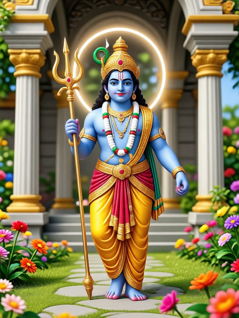 Krishna and Radha in a divine garden AI artwork