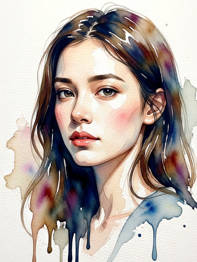 AI watercolor portrait of a woman with soft floral background