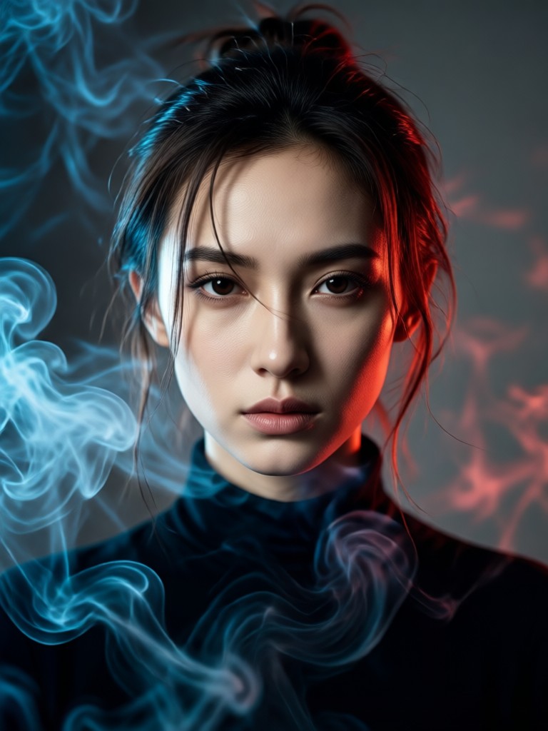 Potret gaya noir dengan asap rokok