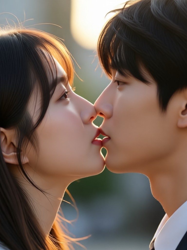 Traditional hanbok kiss