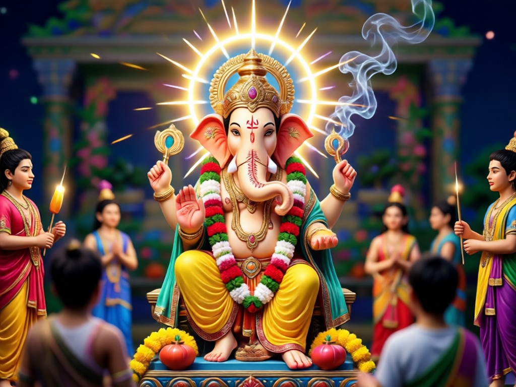 एक स्मार्टफोन जो गणेश चतुर्थी AI फोटो का बिफोर-आफ्टर दिखा रहा है