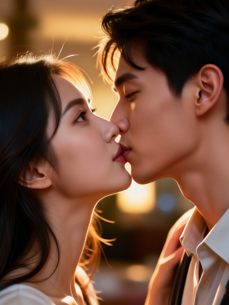 Watercolor art style AI kiss animation