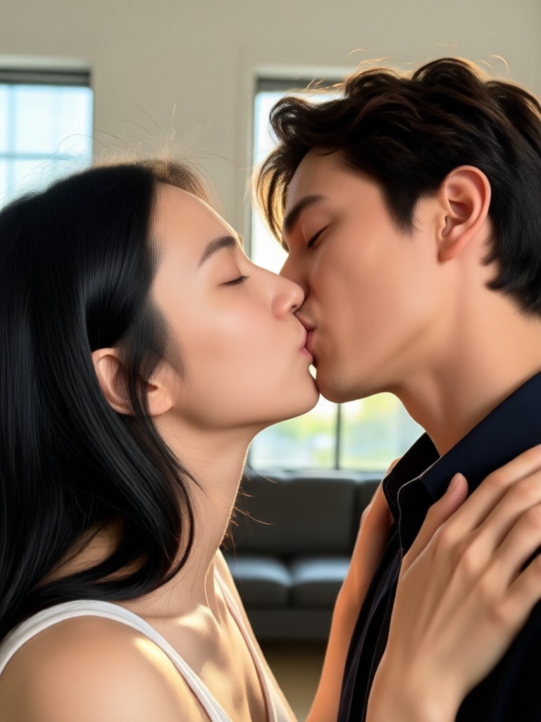 Cyberpunk themed AI kiss with multiple characters