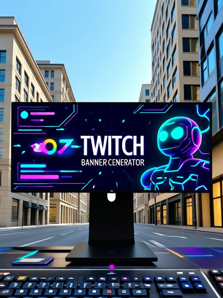Streamer smiling while updating their channel with a new AI generated banner