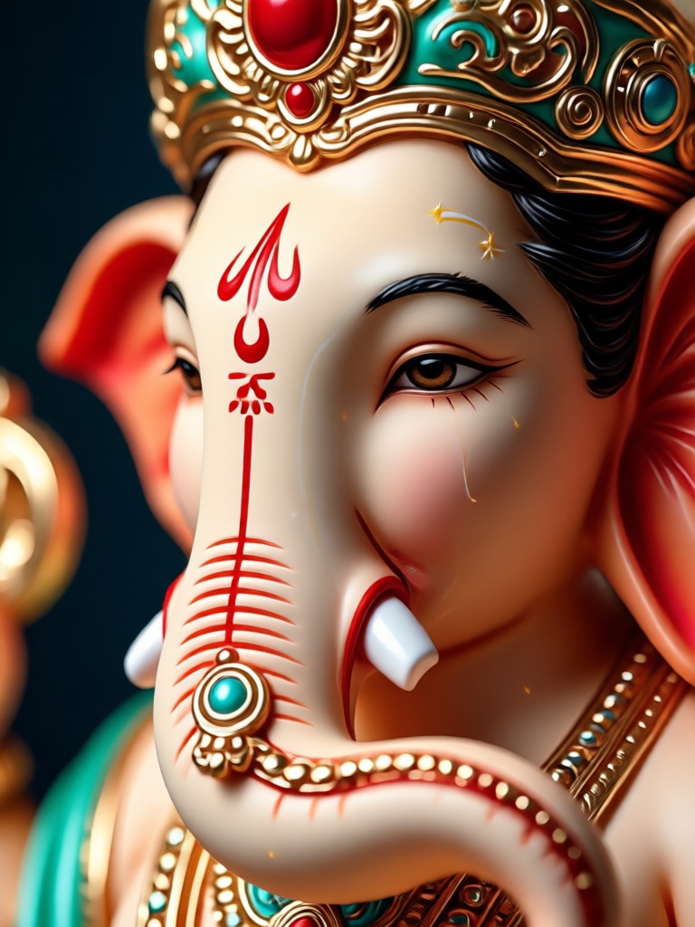 3D clay render style AI Ganpati close up image