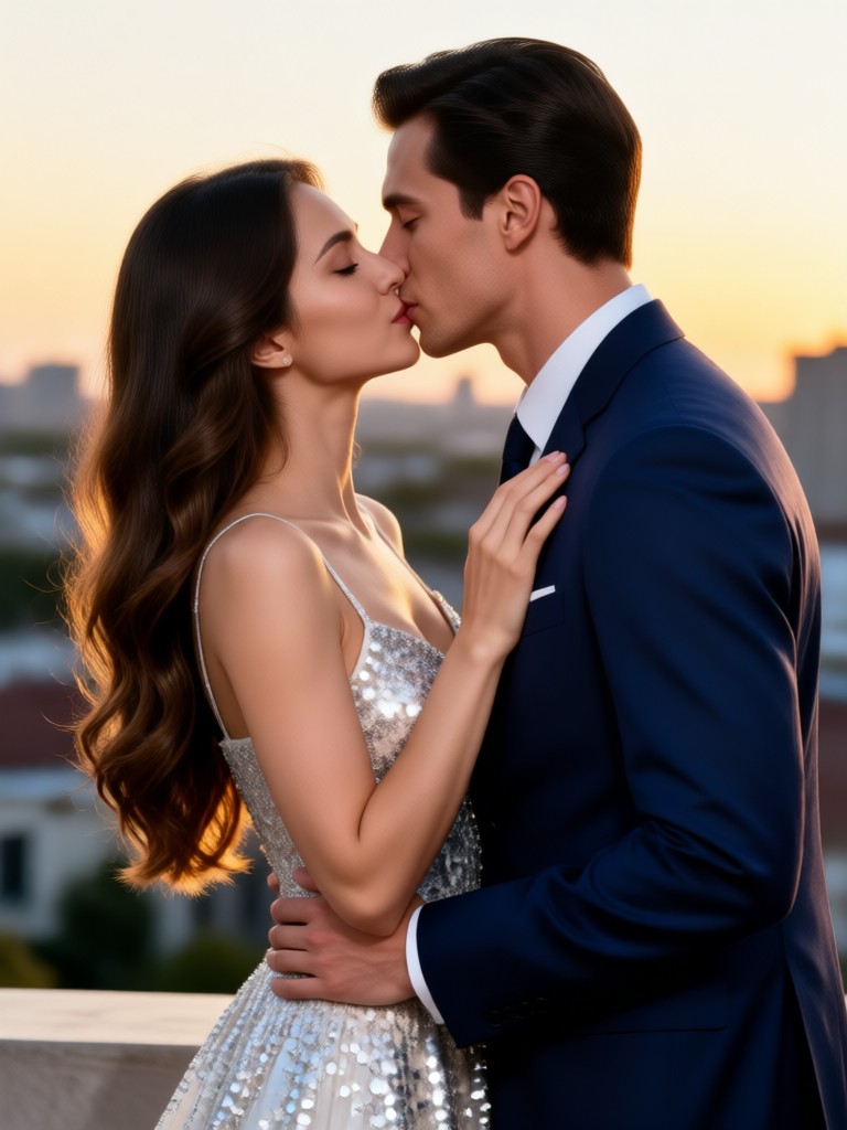 ロマンチックなレッドカーペットのキス写真