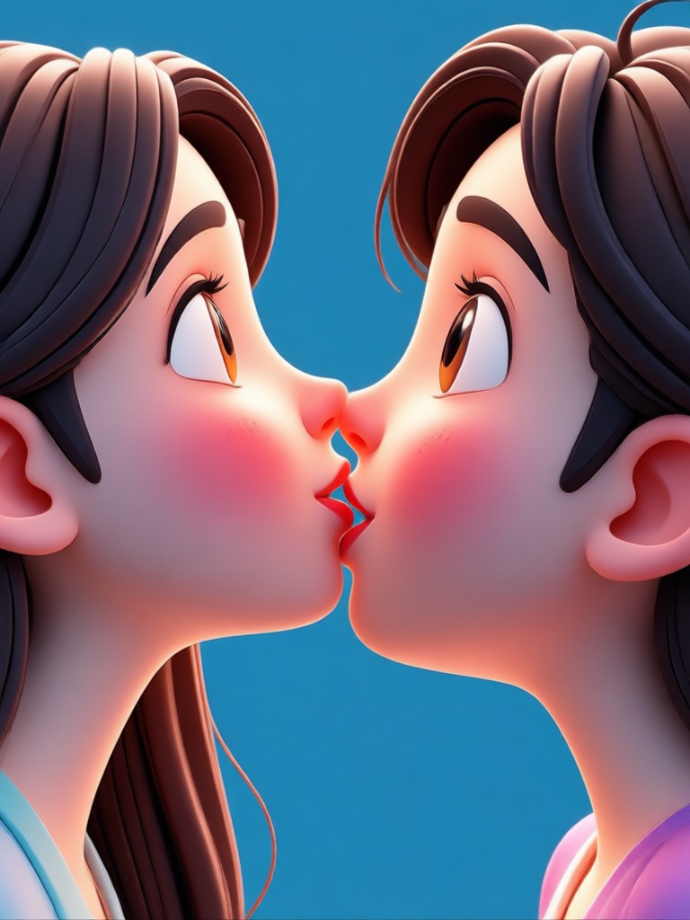 Cartoon couple playful kiss animation