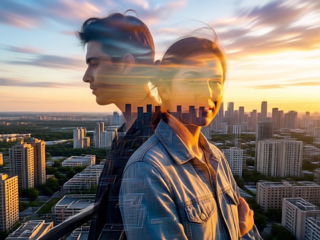 AI detecting two faces for double exposure processing